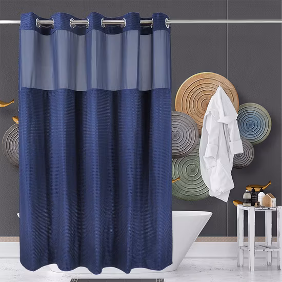 Import Shower Curtains Bathroom Set with Snap in Liner, Waffle Fabric Heavy Duty Thick Fabric Hookless Shower Curtains from China