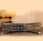 Silver Cake Stand Mirror Glass Dessert Serving Tray Fruit Plate