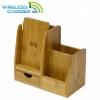 Simple design Office desk organizer with Wood wireless charger pad