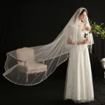 SLBRIDAL Lace Edge Wedding Chapel Veils With Comb White Bridal Veils Wedding Accessories For Bride Mariage Women