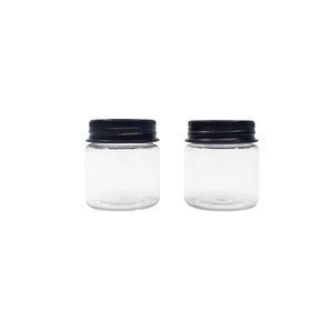 Small 45ml plastic clear PET cosmetic jar with black aluminium lid