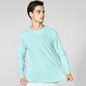 Solid color mens long sleeve cool wear moisture wicking UV protective spf mens dry fit long sleeve t shirt for fishing