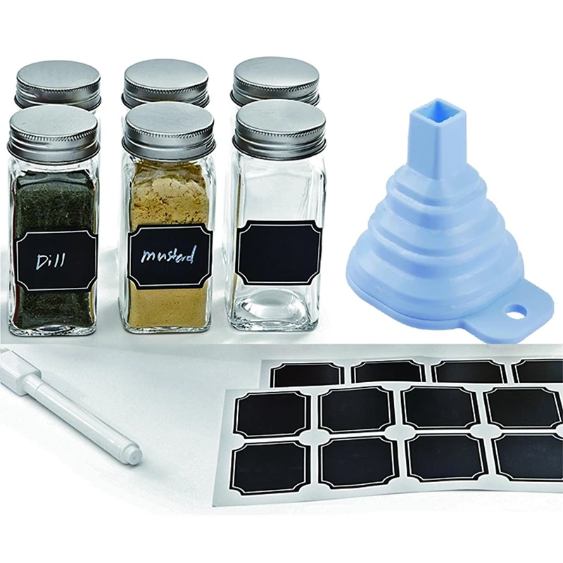 Square Glass Spice Containers 4oz, Spice Jars Bottles, Square 4 oz Cruet Glass Spice Jars with Shaker Tops Lids