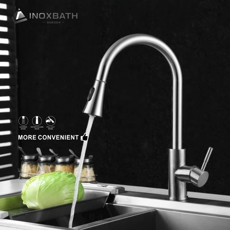 Stainless steel water mixer taps black faucet sink tap kitchen faucets with pull out spray