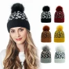 stock manufacturers custom leopard print wool winter hat knitted hat with hairball