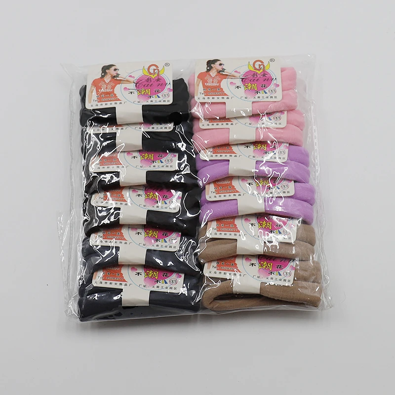 Super Elastic 2 pcs 1card Middle Size knitted Hair ties in plastic bags mix color all black ecofriendly nylon and spandex