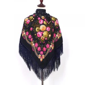 Super September offer lurex ladies Russia flower printing shawl tassel scarf