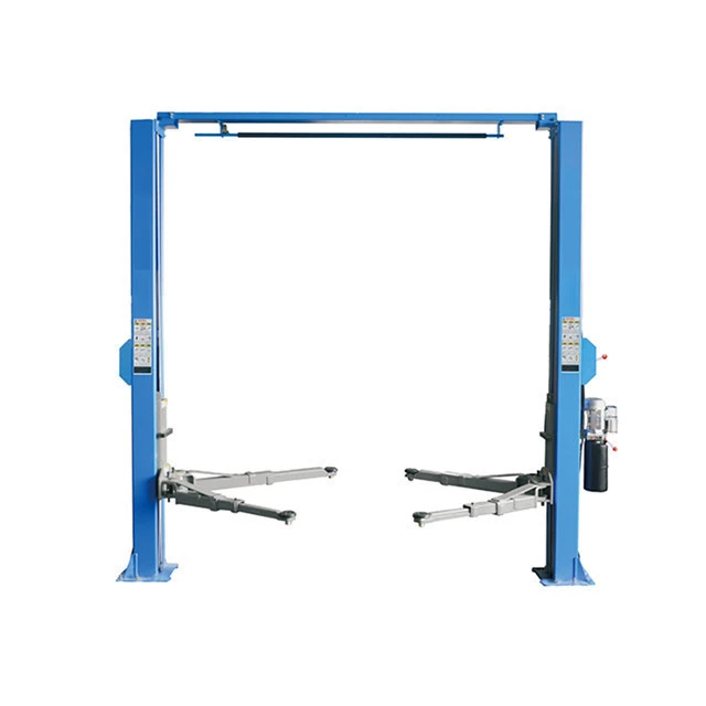 Two post hydraulic garage car lift with manual lock release