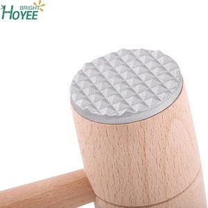 Two Sides Wooden Meat Tenderizer Nut Hammer Mallet Pounder Aluminum Alloy Heads Kitchen Tool