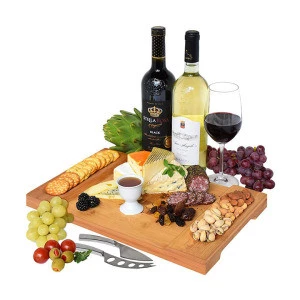 Unique Bamboo Wood Cheese Board Serving Tray for Food and Drink