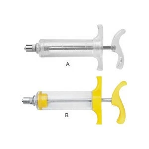 veterinary instrument factory best selling vaccine plastic steel syringe animal injection gun 10ml 20ml 30ml 50ml green yellow