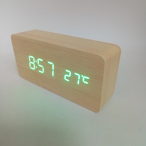 Voice command usb charge LED wooden alarm clock with temperature