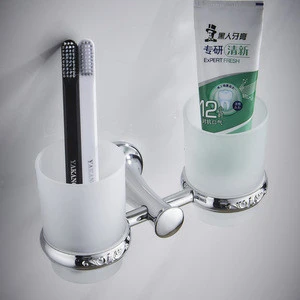 Wall Mounted Chrome Double Tumbler Holders Bathroom Glass and Cup Holders Twin Tumbler Holders