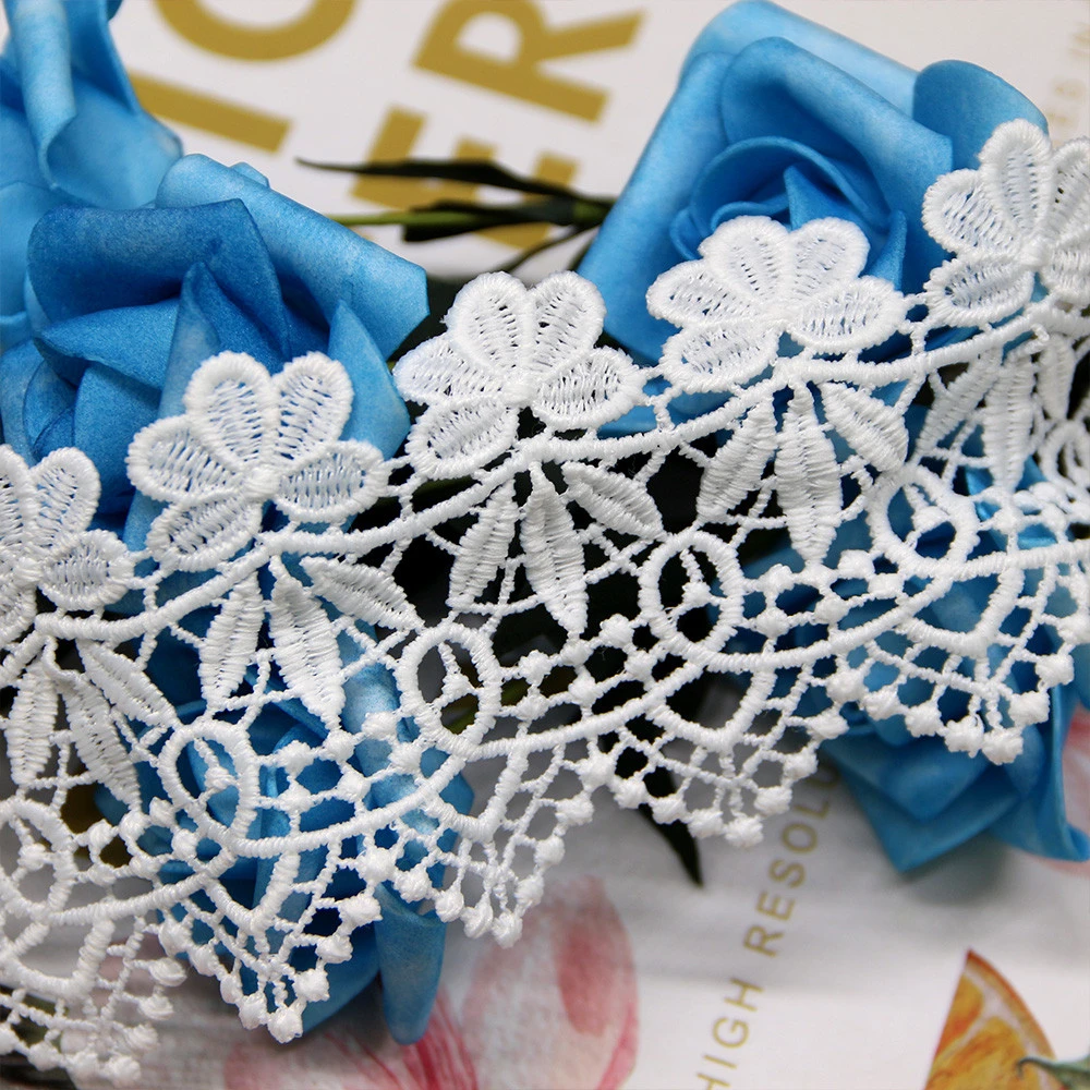 White embroidery lace trim milky poly lace factory suppier