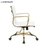 White PU Leather Executive Chair Furniture Golden Chromed Metal Frame Swivel Office Chair witch low back