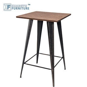 Wholesale Bar Furniture Metal Vintage High Bar Table For Sale,Vintage High metal bar table with wood top