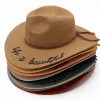 Wholesale Black Woven Paper Straw Panama Wide Brim Hat with Fringe Classics Paper Straw Fedora Hats for Promotional