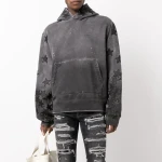 Wholesale Custom Streetwear Vintage Washed Mens Hoodie Set Oversized Hoodie with Stars Applique and Knitted Embroidery