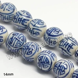 Wholesale hand painted blue white porcelain beads perles round ceramic bead