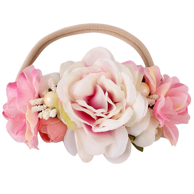 Wholesale high fashion girl flower hair accessory floral headband newborn baby kids elastic korean hairband