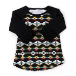 Wholesale Kids Clothing Black Ruffle Casual T-shirt Baby Girl Tops
