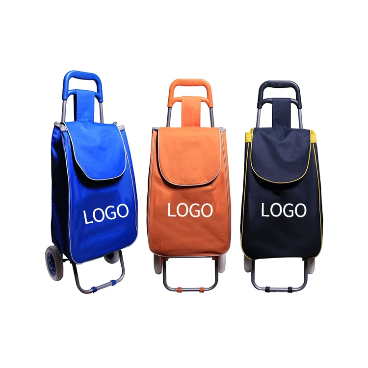 Wholesale Promotional Cheap Price Printed Wheeled Foldable Shopping Trolley Bags Grocery Food Supermarket Shopping Cart