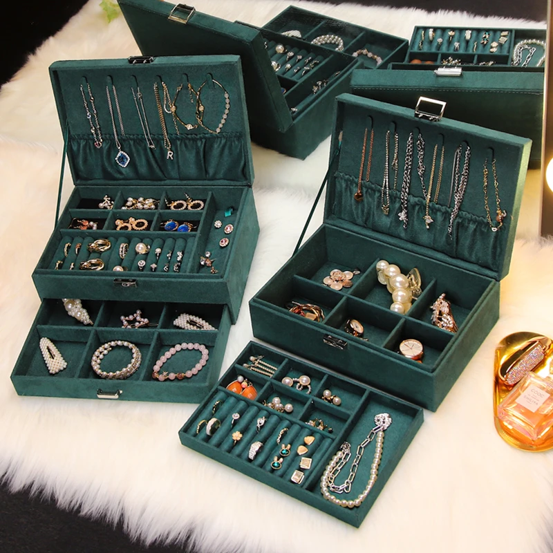 wholesale Sell well Tray Showcase  Ring Luxury Display With lock  jewelry Storage Organizer velvet jewelry Box