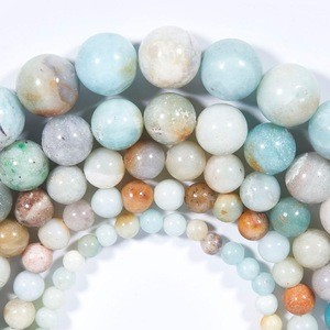 Wholesale Smooth Natural Multicolor Amazonite Gemstone Round Loose Beads for Jewelry Making Necklace Bracelet