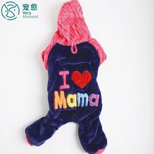 Wholesale Teddy Clothes Four Feet Coral Fleece Hat Padded I Love Mom And Dad Winter Onesies