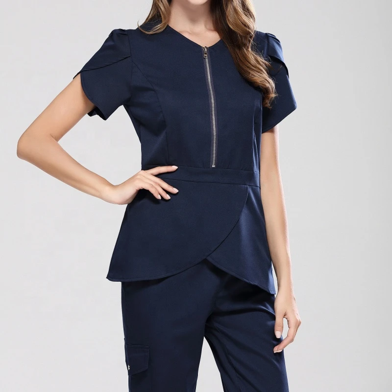 wholesale women designer hospital nursing uniforms front zipper nurse medical scrubs design