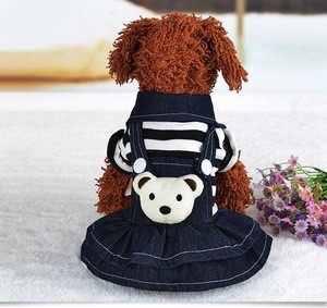WIIPU Striped Jean Dog Clothes Winter Small Pet Jumpsuit Overalls Dress Apparel Warm