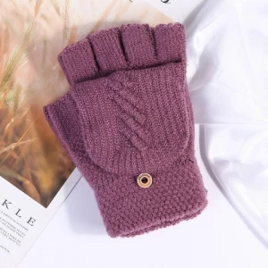 Winter Gloves Mittens Women Knit Warm Jacquard Fingerless Gloves with Mitten Cover Girls Convertible Flip Top Half Finger Gloves