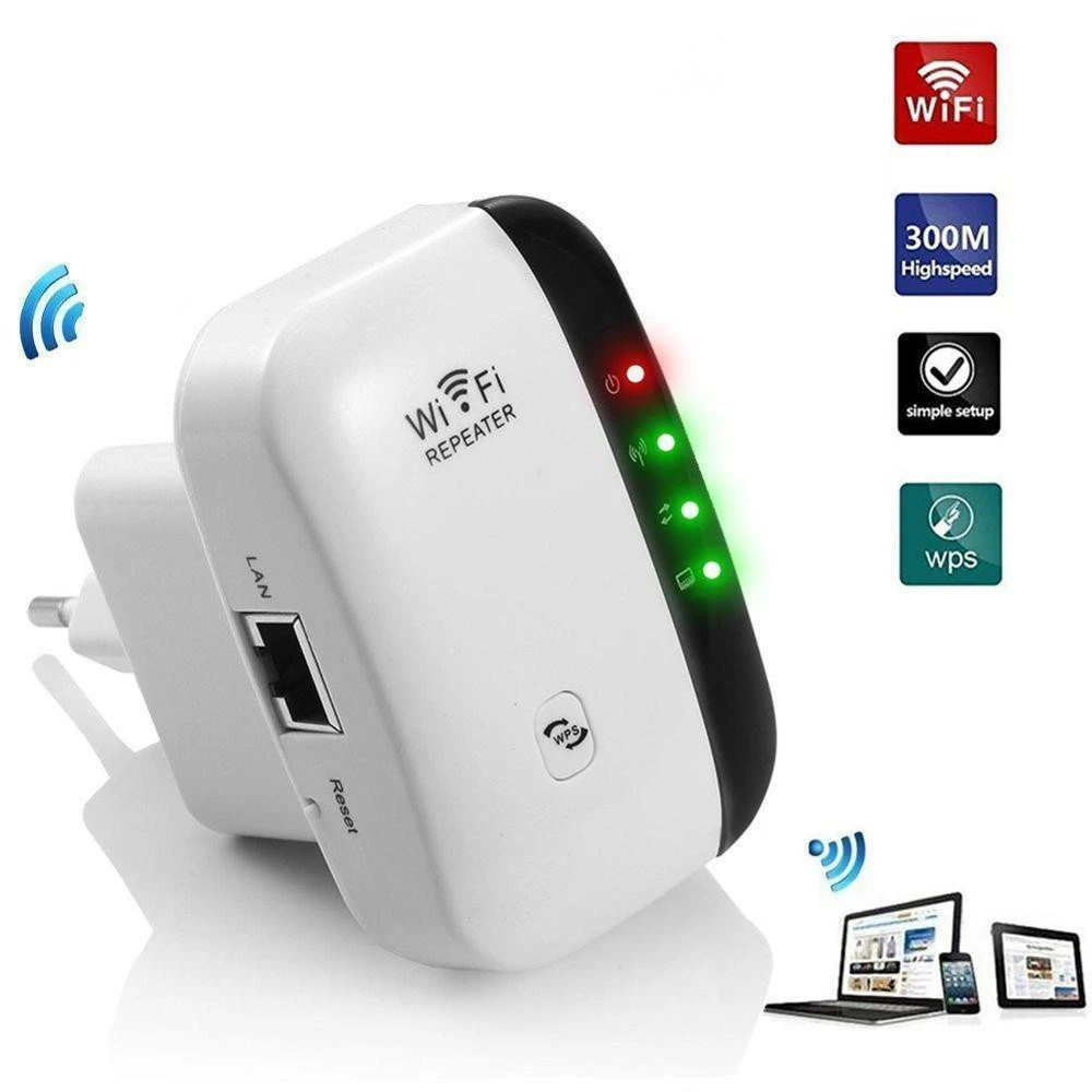 Wireless Internet Booster for Home 300Mbps Long Range WiFi Repeater WLAN Signal Amplifier, 2.4GHz Network Mini WiFi Router