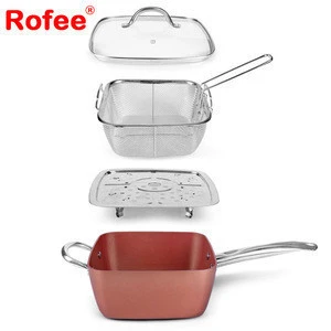 Woll cookware 20cm nonstick copper deep square casserple pot pan cooking pot with glass lid