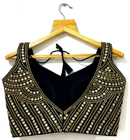 Women Designer Heavy silk Blouse has 9 mm foil mirror ,jari and thread work at Wholesale Price