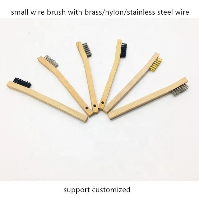 Wooden Handle Small Stainless Steel/Brass/Nylon Wire brush