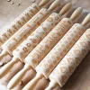Wooden rolling pin carved embossed rolling pin cookie dough stick crafts for kitchen