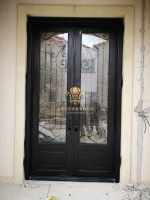 China wrought iron doors design for sale and wholesale luxury design with fly screen and glass door openning hc-id8