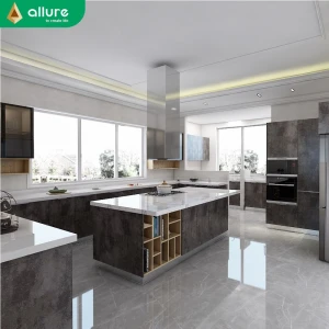 Allure Tall Cheap Island 2 PAC Layout Hotel Complete Fiber Handleless Kitchen Cabinet China Design Colour