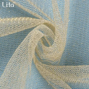 Lita J002140# 100% nylon stretch mesh fabric shinning soft tulle good quality net fabric w/ golden yarn