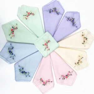 White background embroidery pure cotton ladies floral embroidery lace single corner edge handkerchief cotton handkerchi