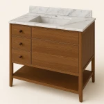 Custom Handmade Bathroom Vanity with Marble Top – Solid Wood Cabinet