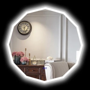 Backlit Polygon Bathroom Mirror,LED Illuminated Wall Mounted Vanity Mirror