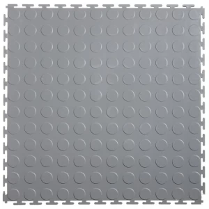 Light Gray PVC Interlocking Floor Tile 500*500mm Coin Surface For Use In Garages Workshop And Factories