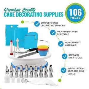 106 pcs Multi-function Cake Decorating Kit Cake Turntable Sets Pastry Tube Fondant DIY Tool Dessert Kitchen Baking Pastry Supply