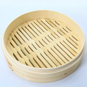 10Inch Asian Natural Kitchen Bamboo Steamer 2 Tiers &amp; Lid Perfect For Steaming Dumplings, Vegetables, Meat, Fish, Rice
