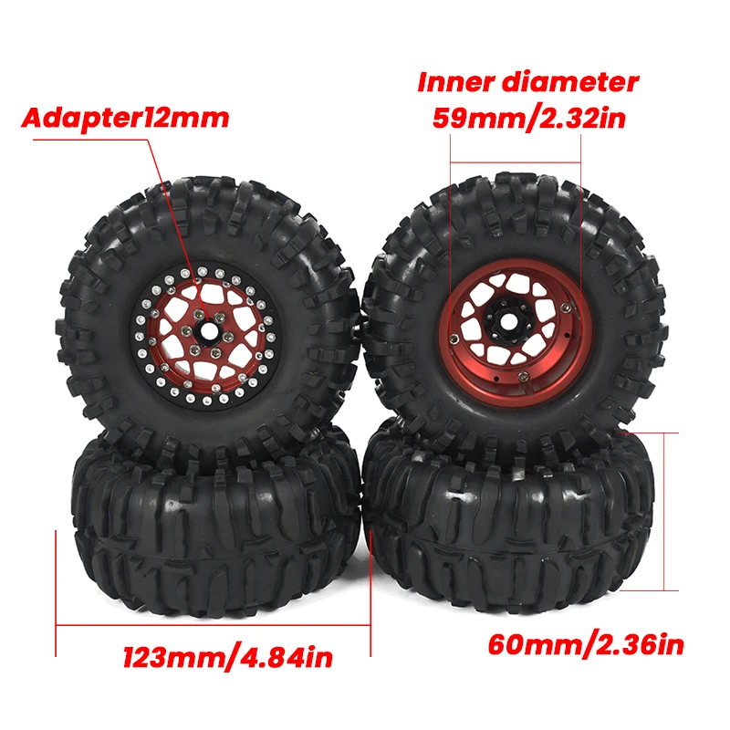 1/10 1/8 Crawler RC Car Refit Upgrade Accessories Parts 2.2in Metal Wheel hub Wheels 12mm Adapter Climbing Tire Tires 123mm*60mm