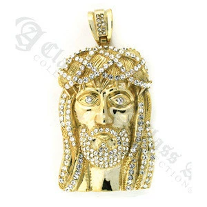 14K Gold Plated Iced XL Jesus Head Pendants
