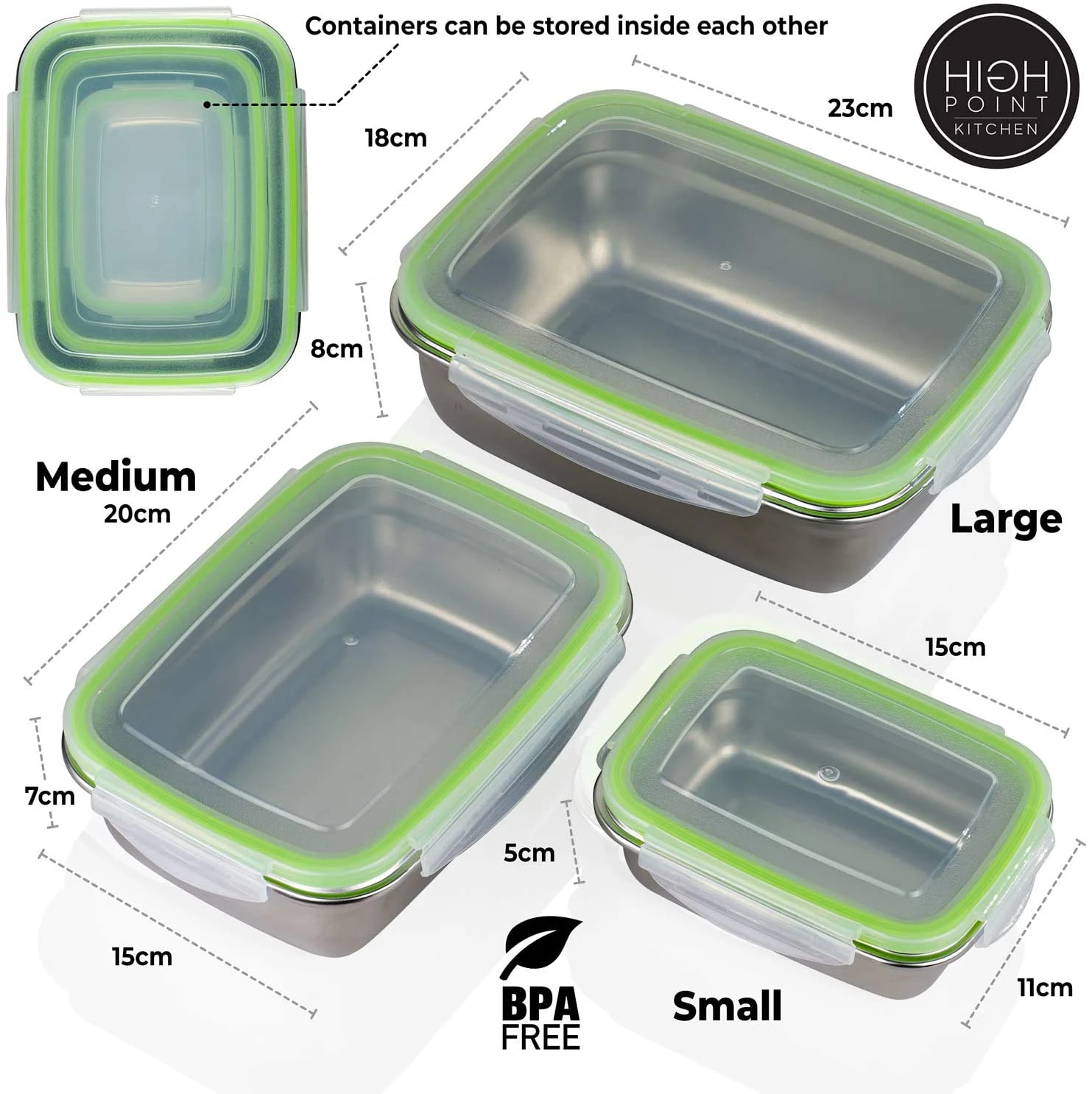 1800ml stainless steel food storage container with PP lids with customer logo