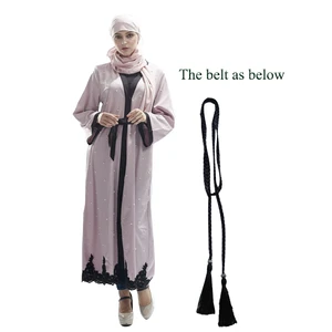 2018 High Quality Long Sleeves Front Open Muslim Abaya With Hand Made Pearl&Blet - Islamic Clothing Wholesale